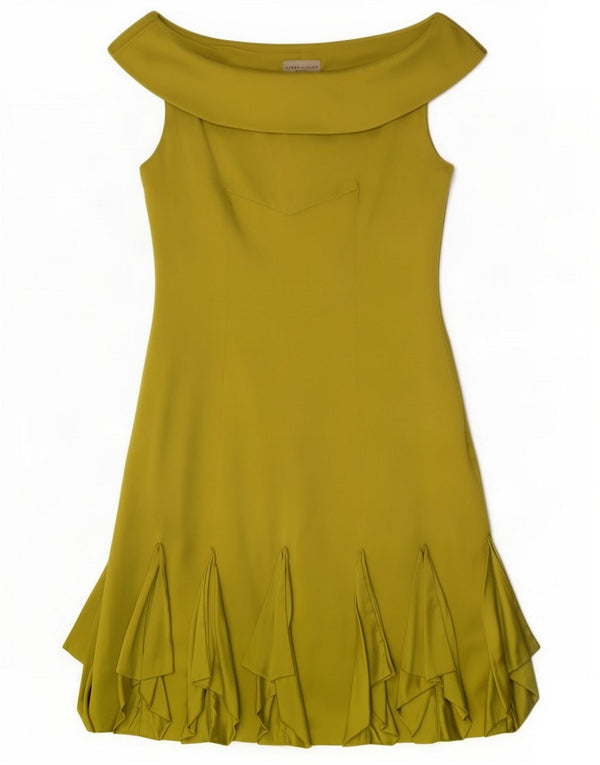 Karen Millen vestido feminino sem ombro Reino Unido 8 seda verde pequena