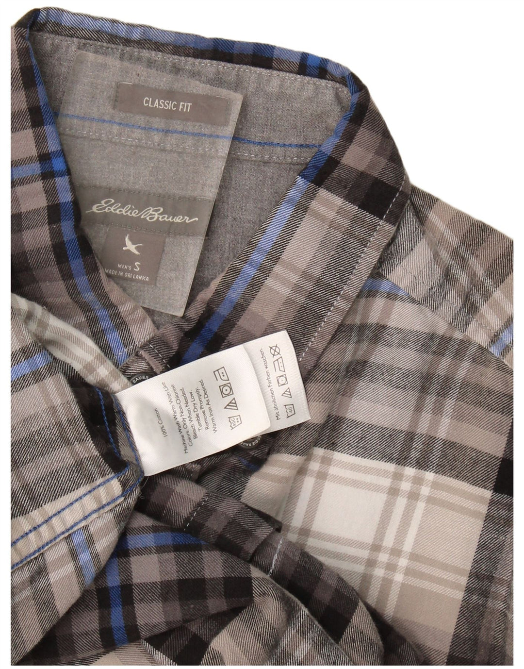 Camisa masculina de flanela Eddie Bauer Classic Fit pequena cinza xadrez algodão