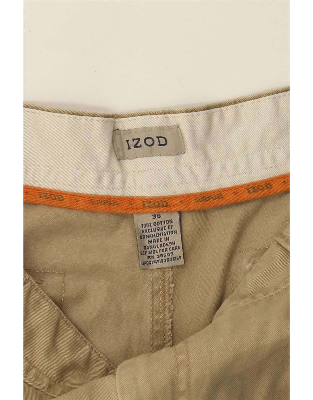 Shorts cargo masculino IZOD W36 grande algodão bege