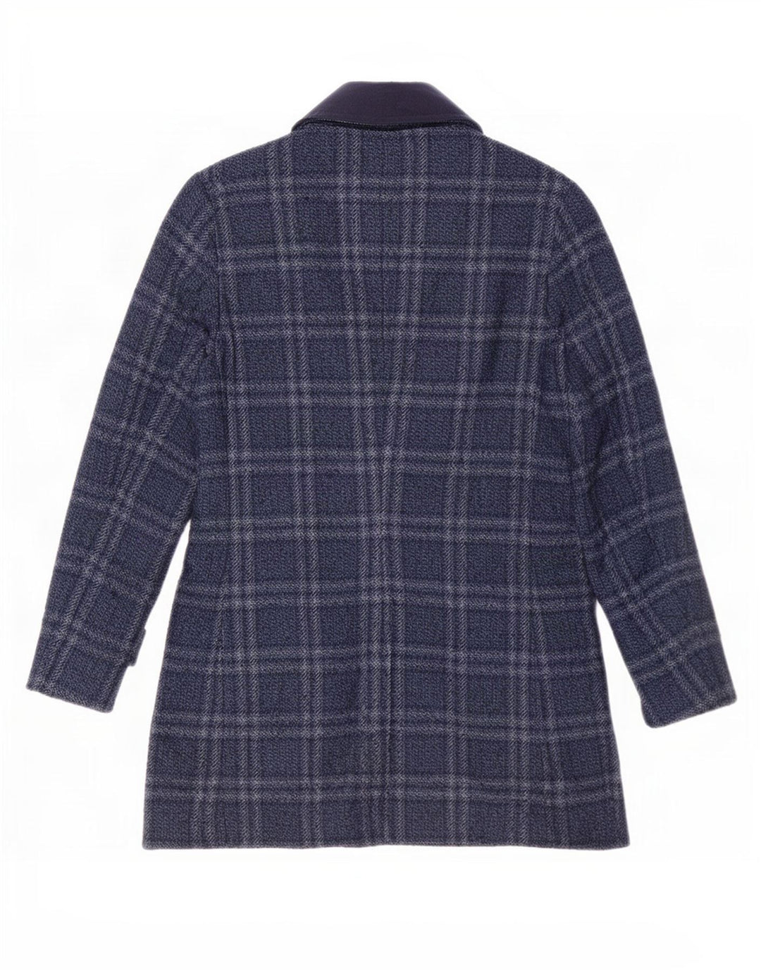 Sobretudo masculino vintage IT 46 pequeno poliéster xadrez azul marinho