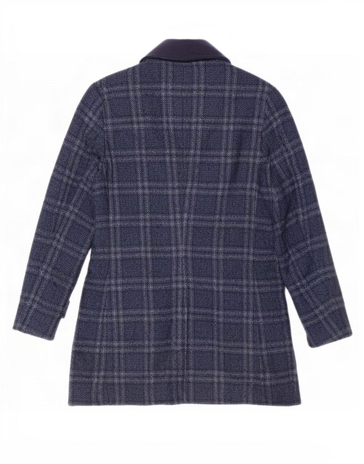 Sobretudo masculino vintage IT 46 pequeno poliéster xadrez azul marinho