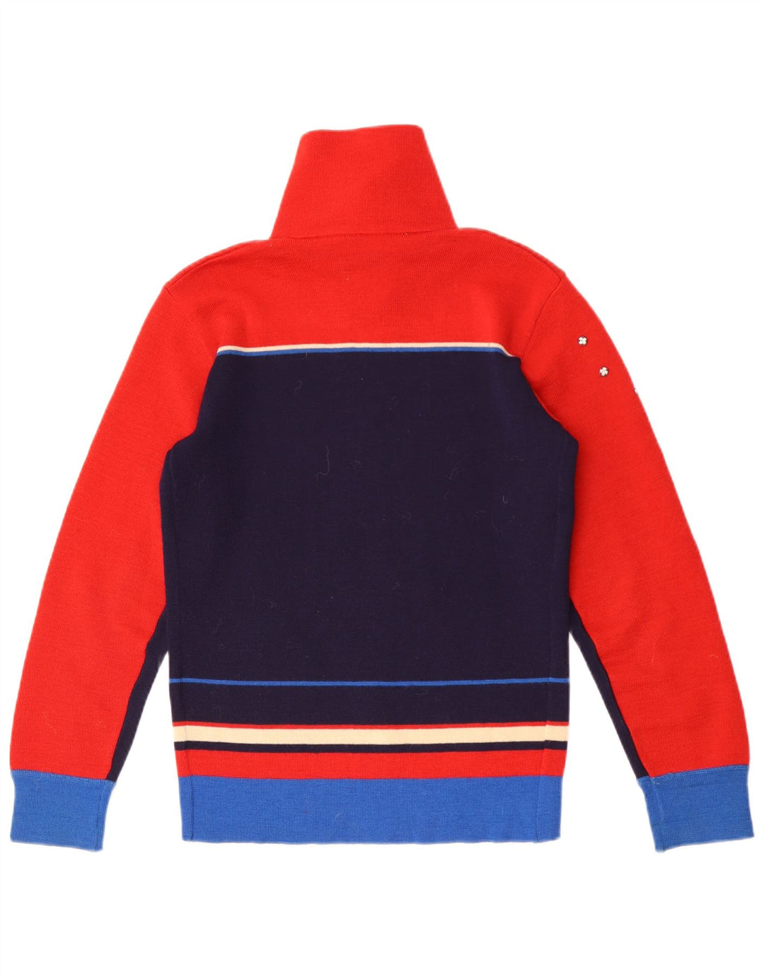 Suéter cardigã feminino Silvy IT 46 grande bloco colorido azul marinho