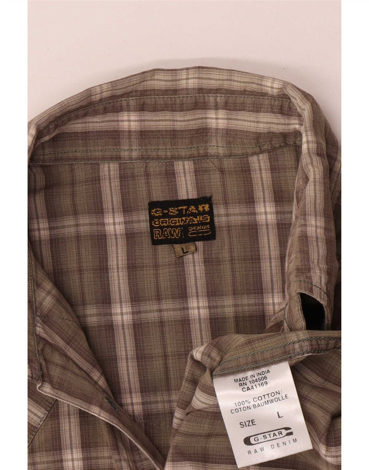 Camisa masculina G-Star grande algodão xadrez cáqui