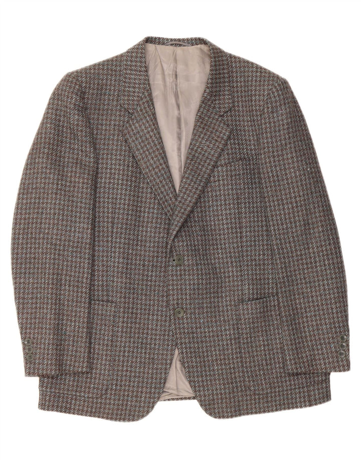 Jaqueta blazer masculina VINTAGE com 2 botões Reino Unido 38 Houndstooth cinza médio