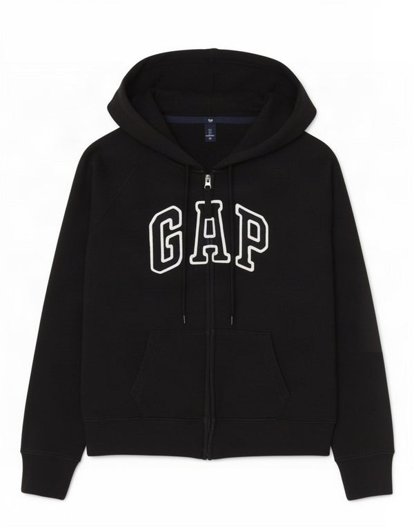 Suéter feminino Gap com capuz e zíper gráfico Reino Unido 16 grande algodão preto