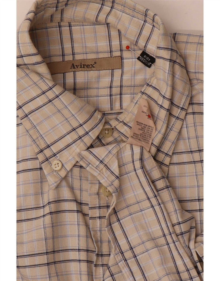 Camisa masculina de flanela Avirex algodão xadrez bege médio