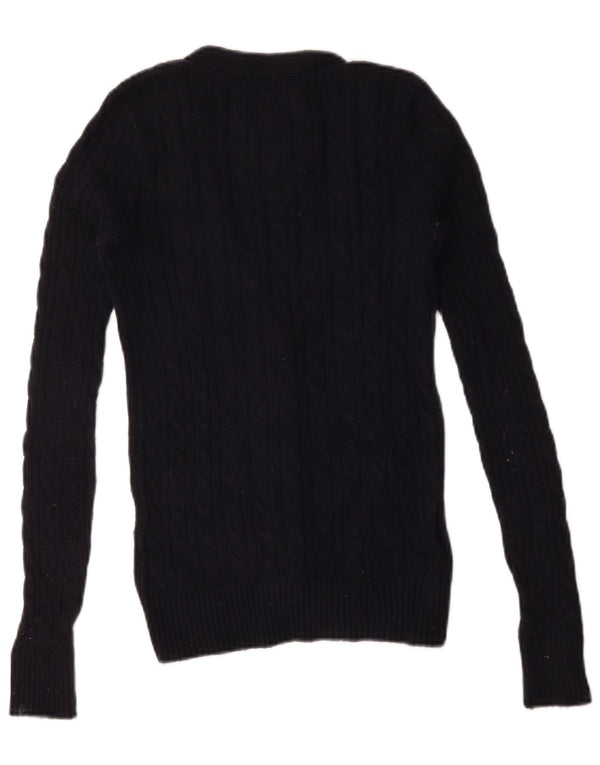 Suéter cardigã feminino Abercrombie & Fitch Reino Unido 6 XS azul marinho algodão