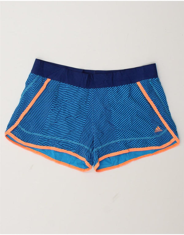 Adidas Womens Climalite Sport Shorts UK 12/14 Medium Blue Pinstripe