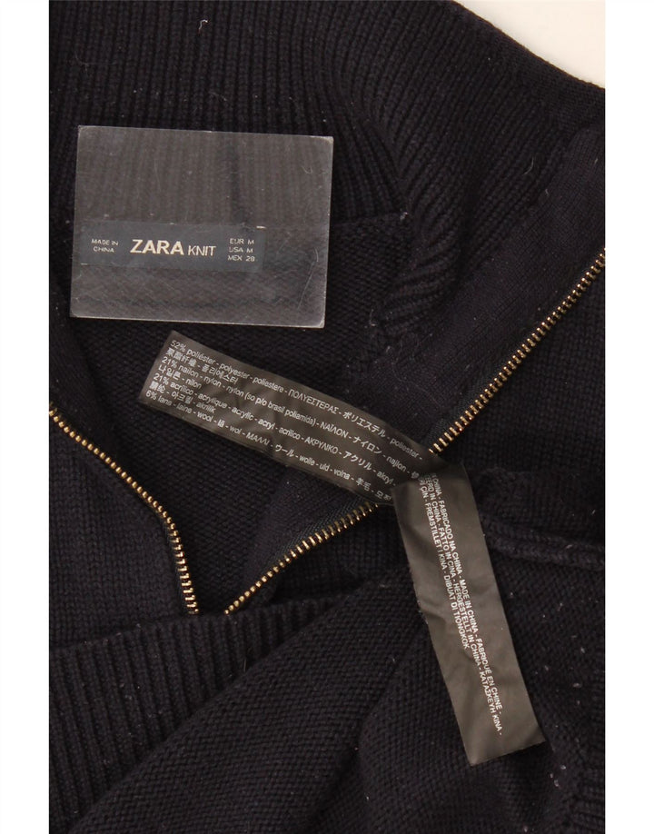 Suéter feminino Zara com zíper e gola em poliéster UK 12 médio preto poliéster