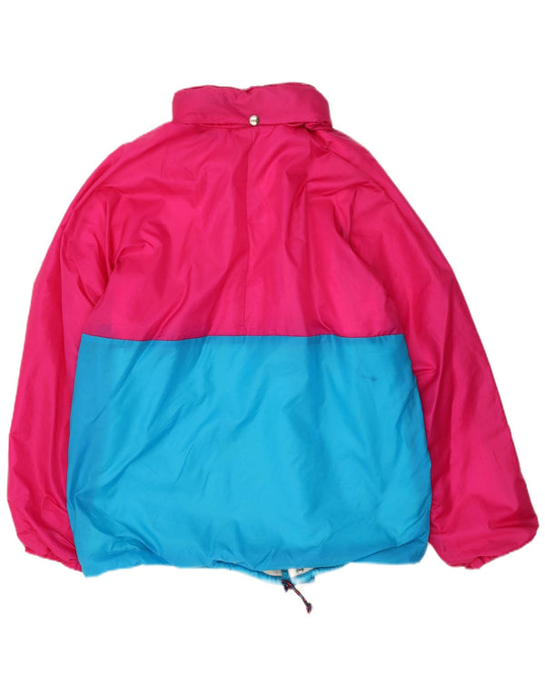 Jaqueta corta-vento masculina vintage com capuz UK 40 grande bloco colorido rosa
