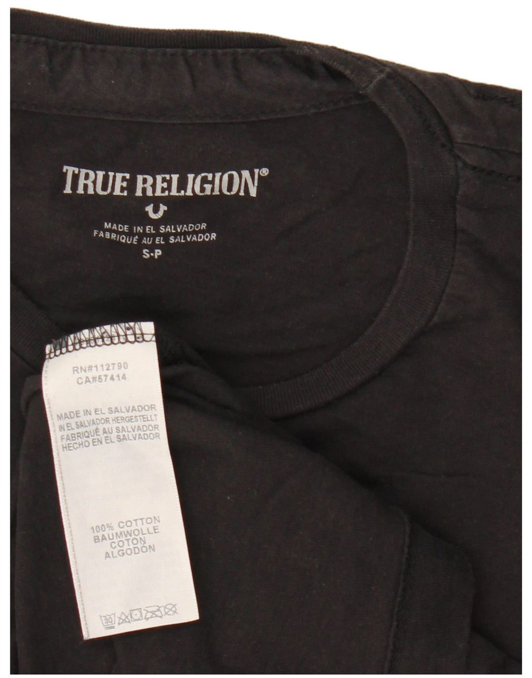 Camiseta gráfica masculina True Religion, top pequeno de algodão preto