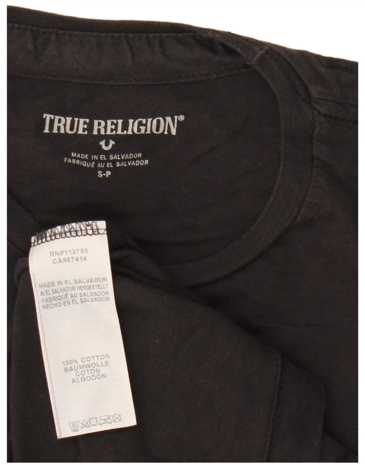 Camiseta gráfica masculina True Religion, top pequeno de algodão preto