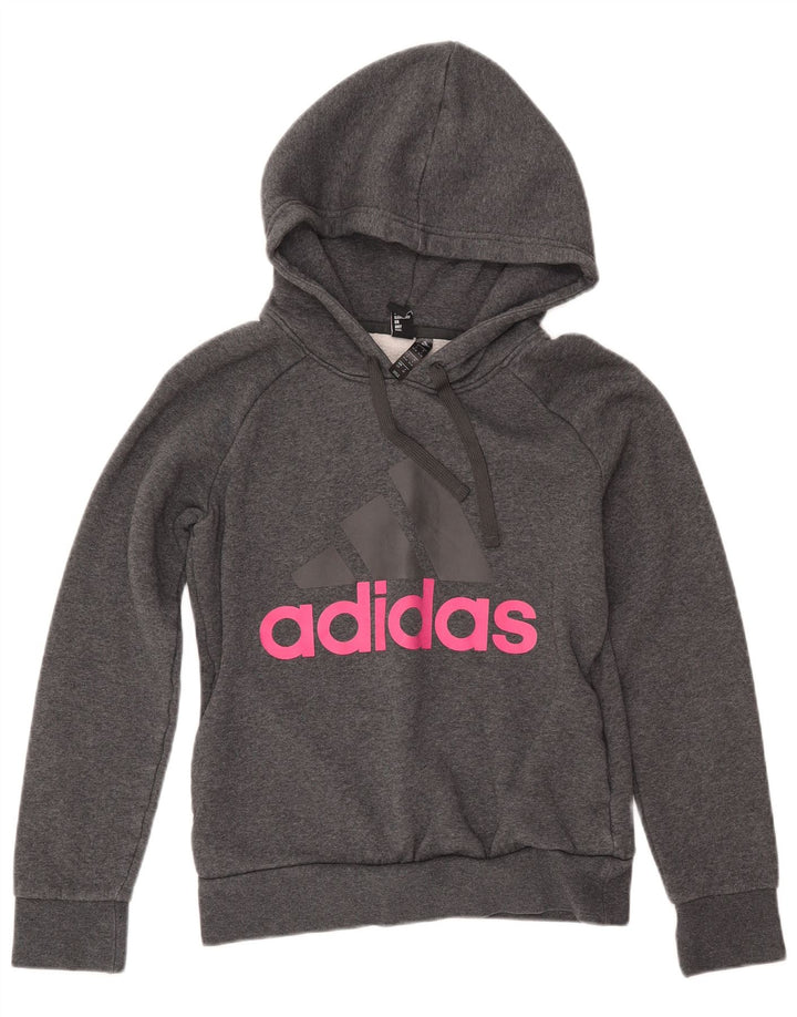 ADIDAS Womens Graphic Hoodie Jumper UK 8/10 Pequeno Cinza Algodão