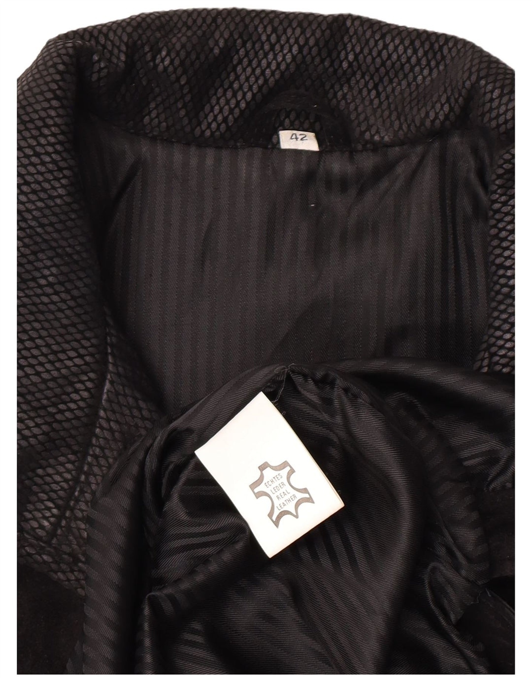 Sobretudo feminino vintage de camurça oversized UE 42 couro geométrico preto grande