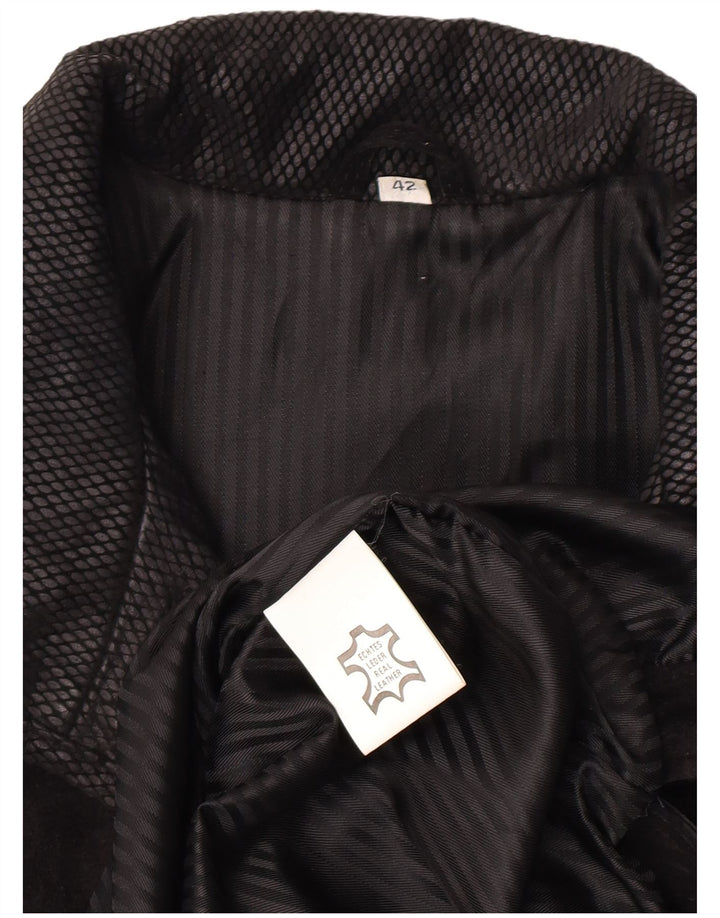 Sobretudo feminino vintage de camurça oversized UE 42 couro geométrico preto grande