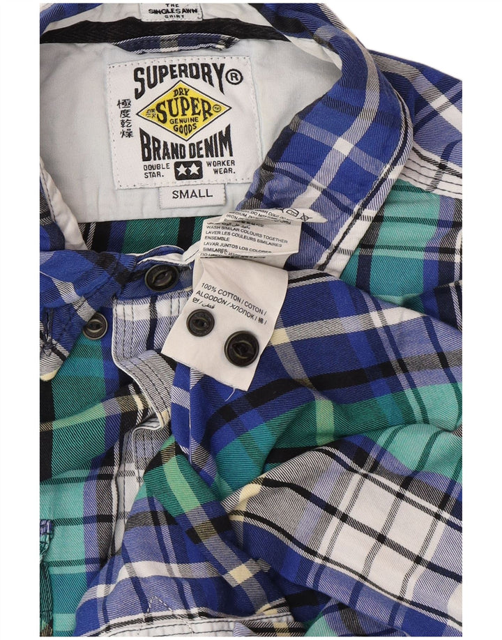 Camisa masculina de flanela SUPERDRY pequeno algodão xadrez azul