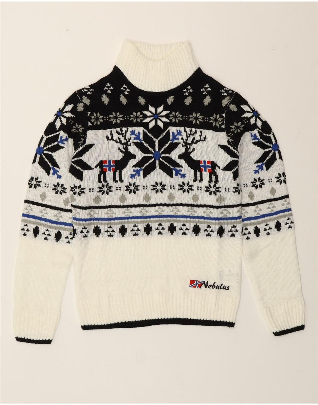 Suéter feminino Nebulus com gola tartaruga Reino Unido 14 grande branco Fair Isle