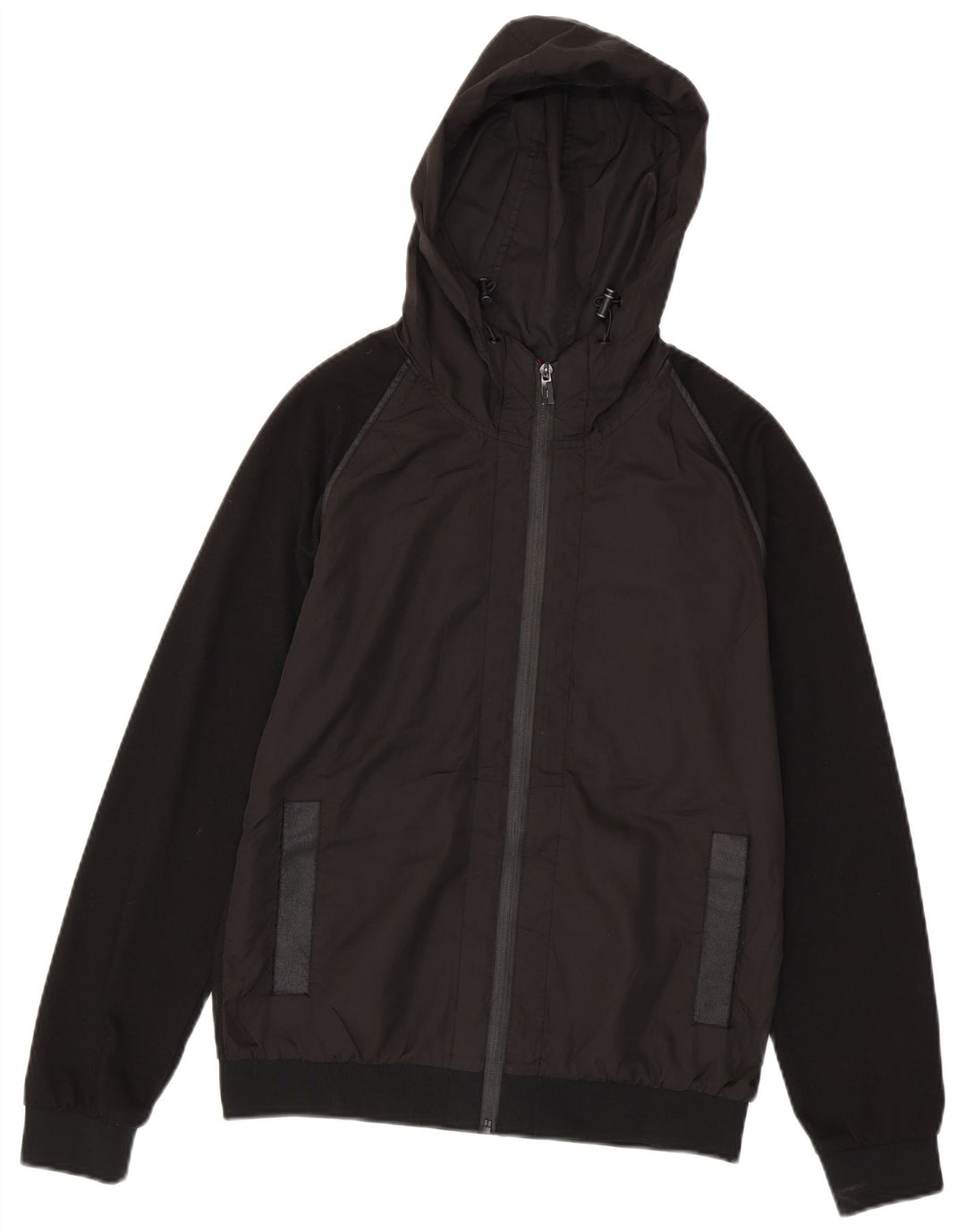 Zara Mens Hooded Bomber Jacket UK 38 Médio Preto Colourblock Poliéster
