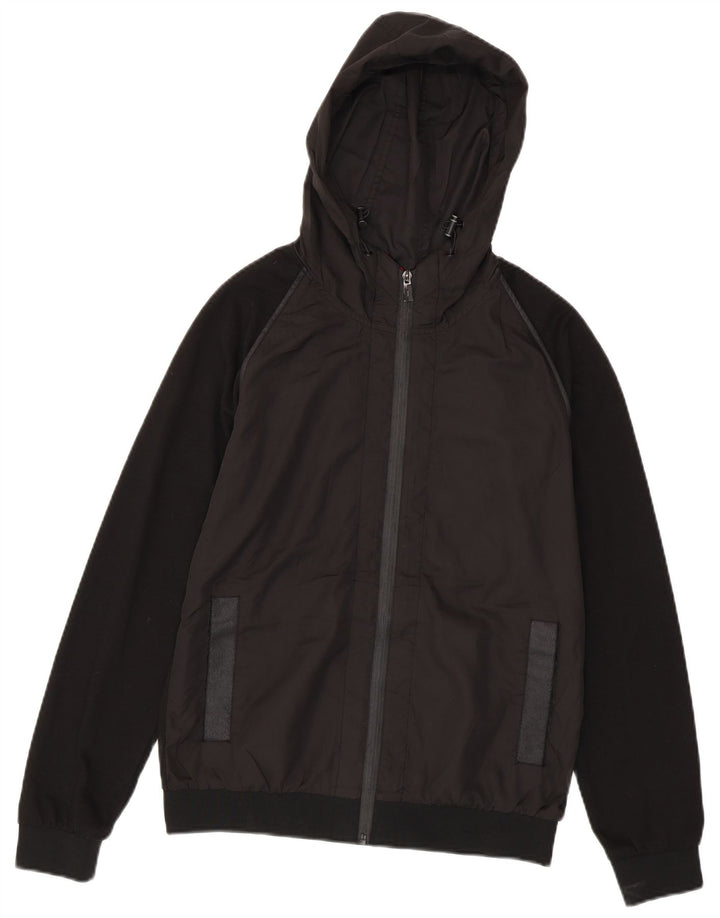 Zara Mens Hooded Bomber Jacket UK 38 Médio Preto Colourblock Poliéster
