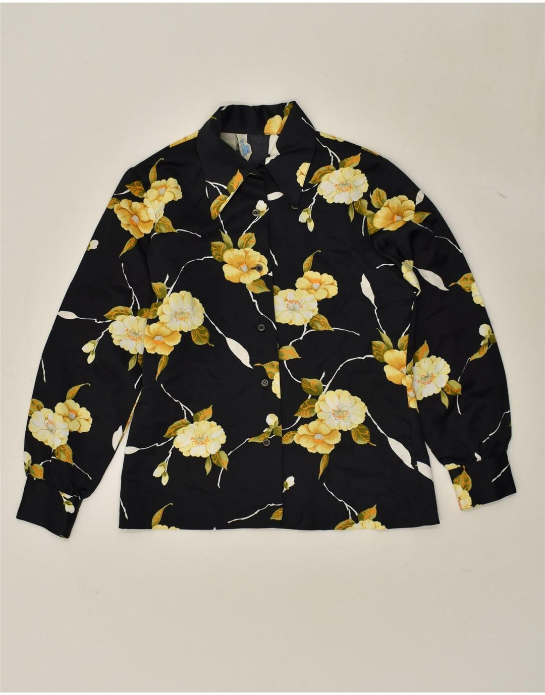 Camisa feminina VINTAGE UK 12 média preta floral