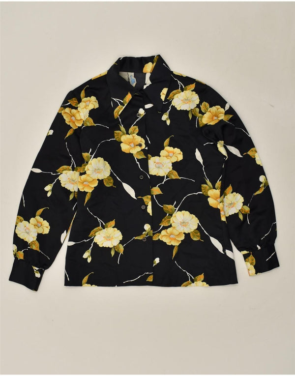 Camisa feminina VINTAGE UK 12 média preta floral