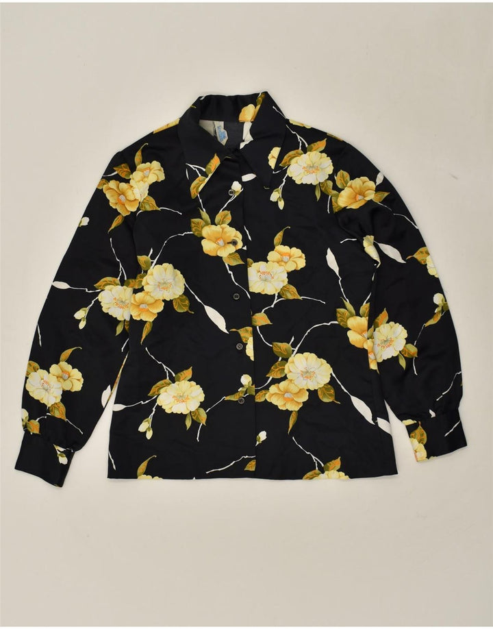 Camisa feminina VINTAGE UK 12 média preta floral