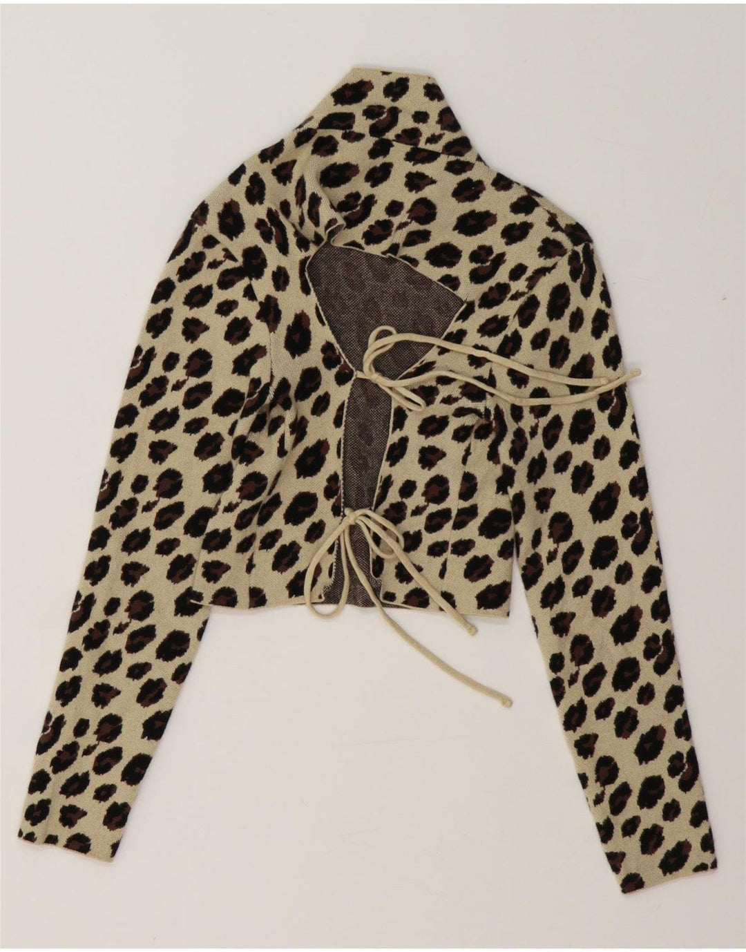 Zara blusa feminina cropped manga comprida top Reino Unido 12 bege médio estampa animal