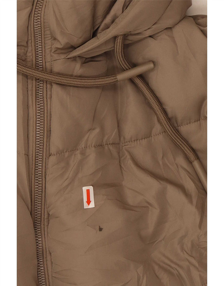 Jaqueta acolchoada com capuz grande Zara para mulher UK 10 poliéster marrom pequeno