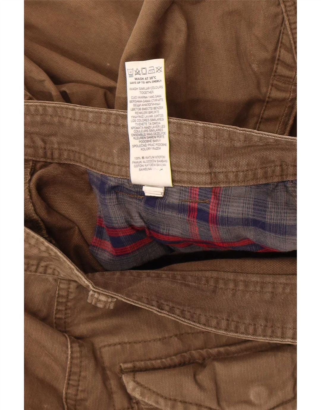 Calça cargo reta masculina Marks & Spencer W30 L29 algodão cáqui