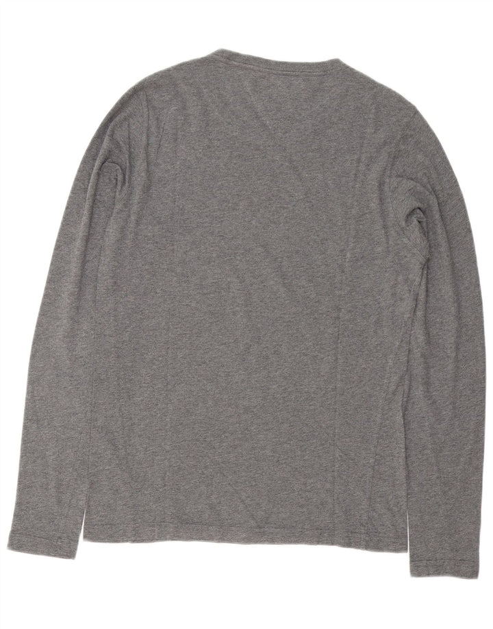 Tommy Hilfiger Camiseta masculina gráfica manga comprida pequena algodão manchado cinza