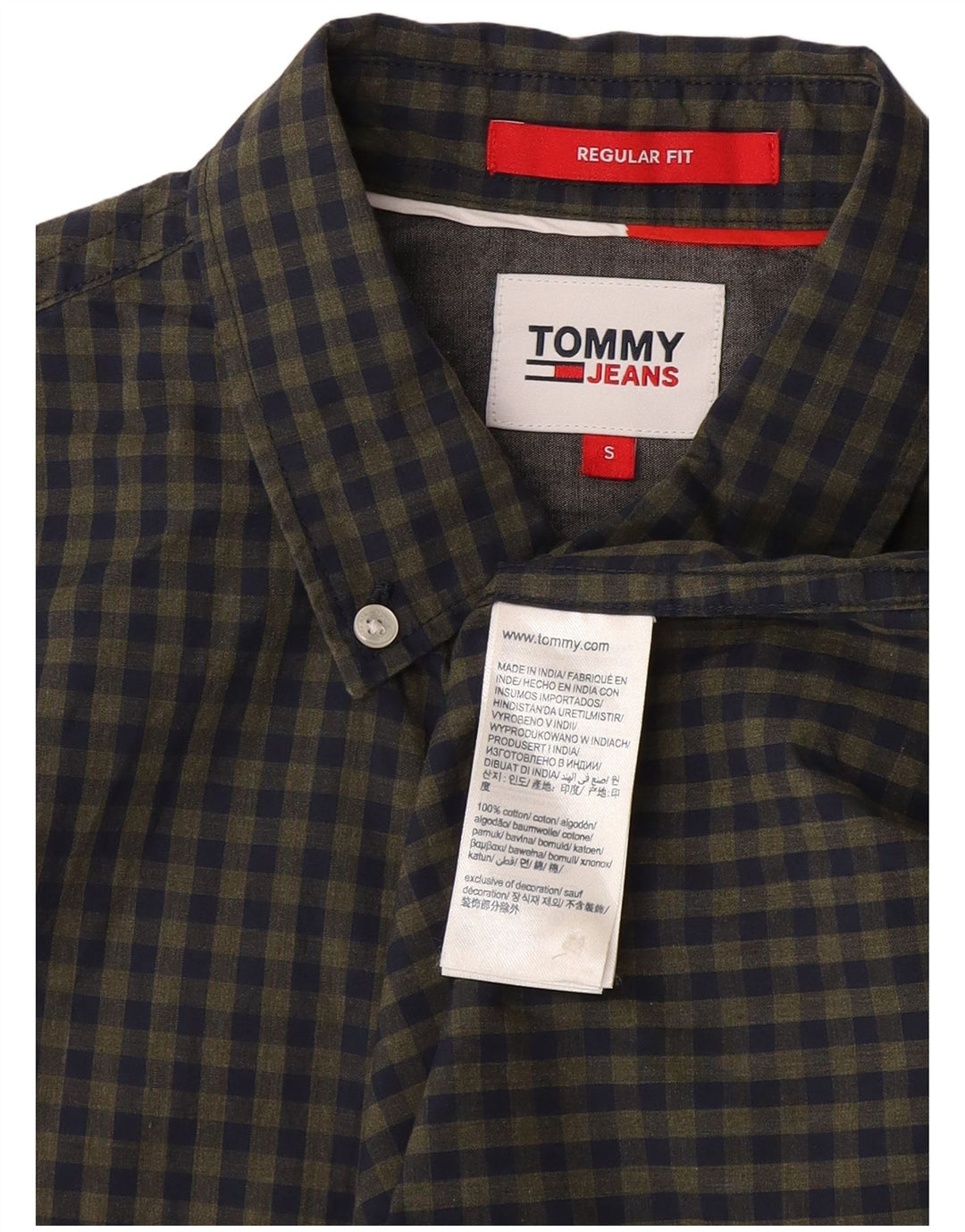 Camisa masculina Tommy Hilfiger Regular Fit pequena algodão guingão azul marinho