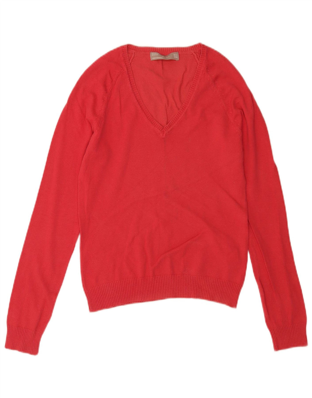 Suéter feminino Zara com decote em V Reino Unido 12 algodão vermelho médio