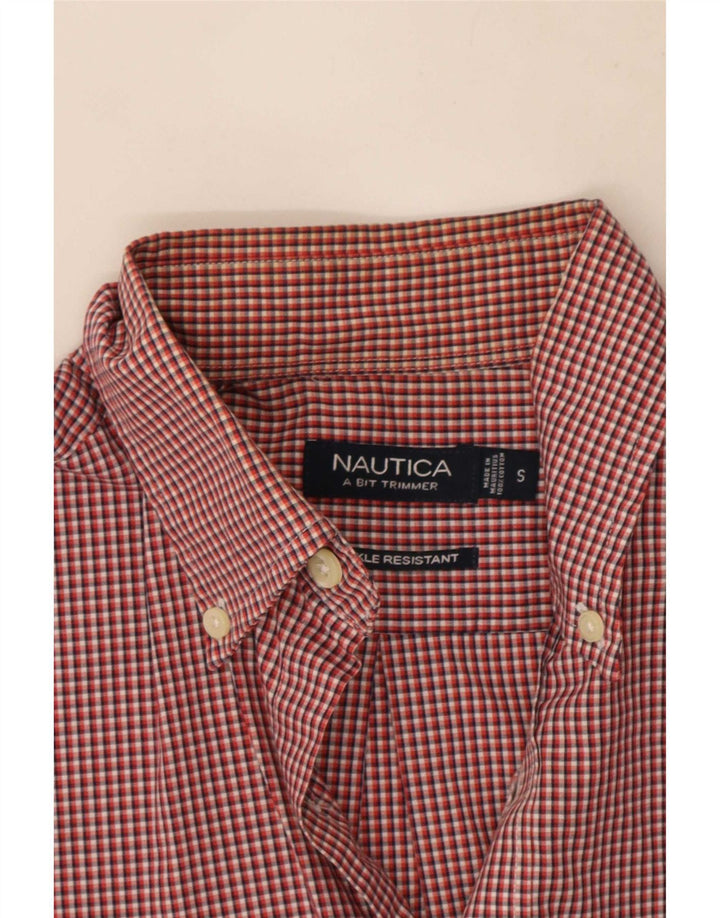 Camisa masculina Nautica pequena vermelha de algodão guingão