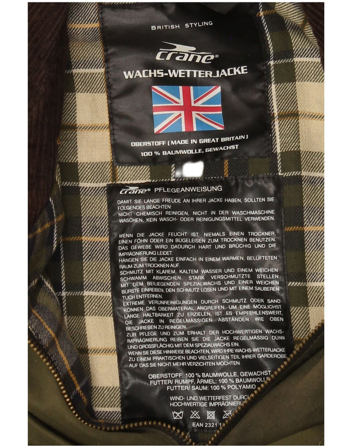 Jaqueta masculina de algodão encerado Crane UK 38 algodão verde médio