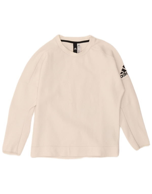 Adidas Womens Graphic Sweatshirt Jumper UK 12/14 Medium White Cotton