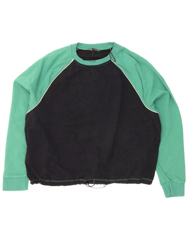 Zara moletom feminino oversized jumper UK 10 pequeno bloco colorido preto
