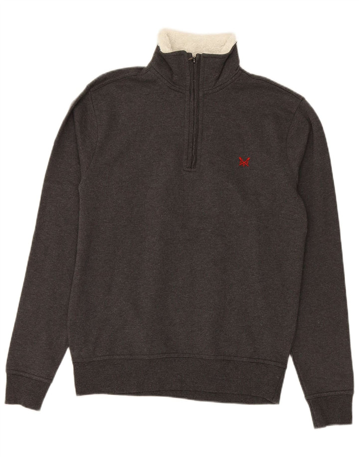 CREW CLOTHING Suéter masculino com gola e zíper pequeno algodão cinza