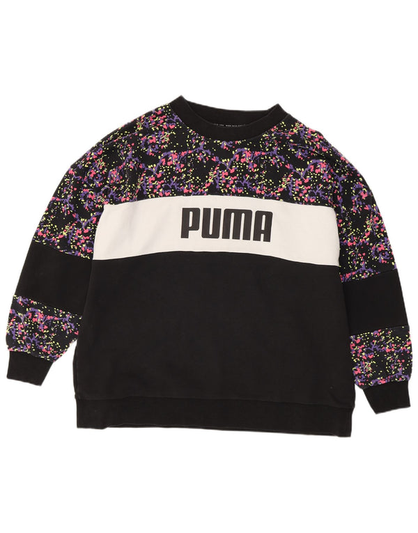 Puma feminino gráfico moletom jumper UK 22 3XL preto colorblock algodão