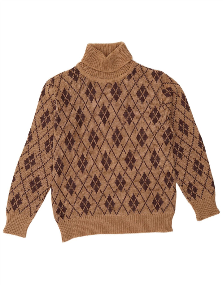 Suéter feminino VINTAGE com gola redonda Reino Unido 18 XL marrom Argyle/Diamante