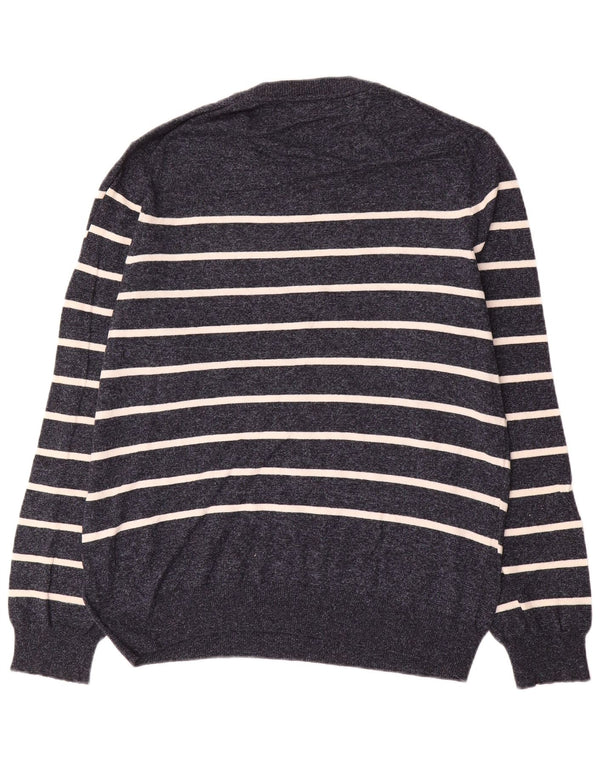 Suéter masculino Marks & Spencer com gola redonda grande listrado azul marinho