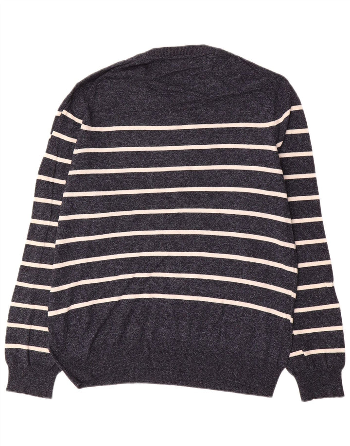 Suéter masculino Marks & Spencer com gola redonda grande listrado azul marinho