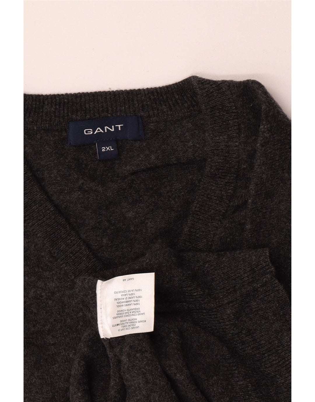Suéter masculino Gant com decote em V 2XL lã de cordeiro cinza