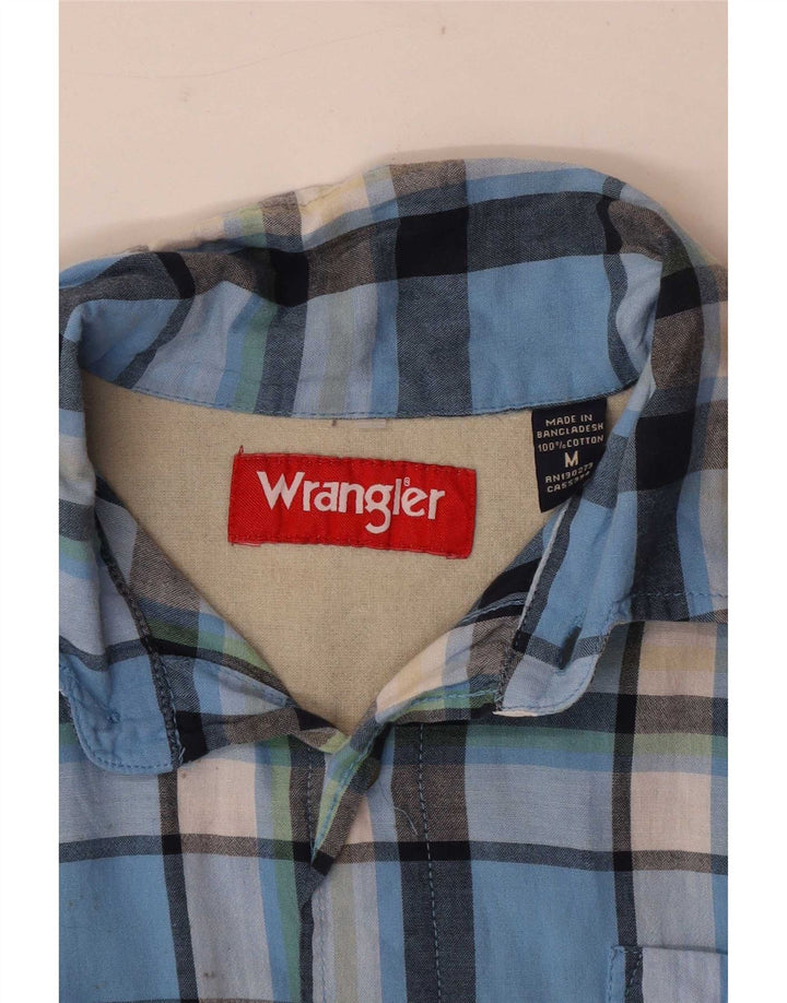 Wrangler Camisa masculina de manga curta azul médio xadrez algodão
