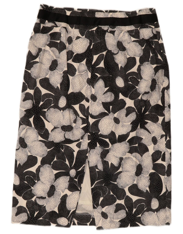 Saia reta feminina Coast UK 10 pequena W28 algodão floral preto