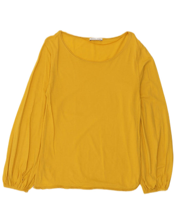 Top feminino Zara manga comprida UK 10 pequeno algodão amarelo