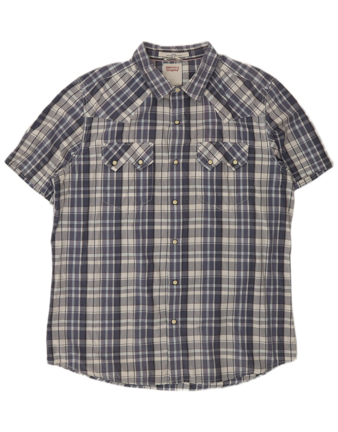 Camisa masculina LEVI'S Slim Fit de manga curta XL azul xadrez de algodão