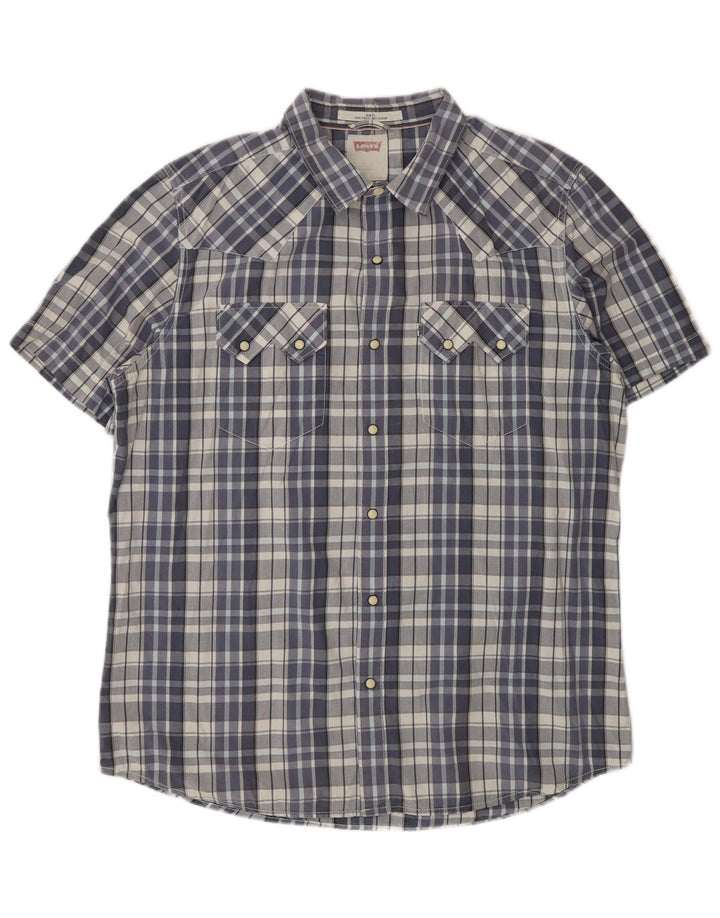 Camisa masculina LEVI'S Slim Fit de manga curta XL azul xadrez de algodão