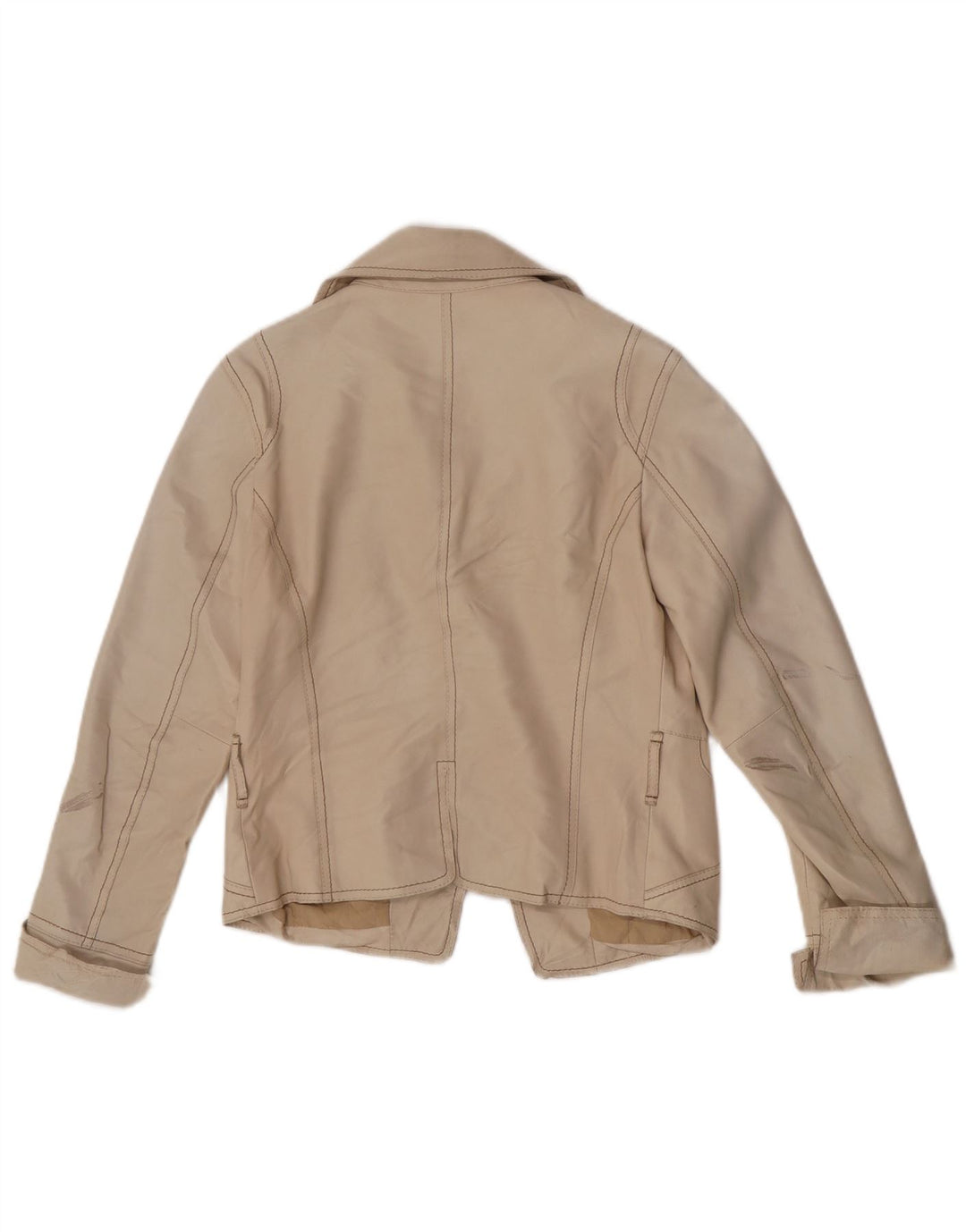 Jaqueta blazer feminina de couro vintage UK 8 pequena bege