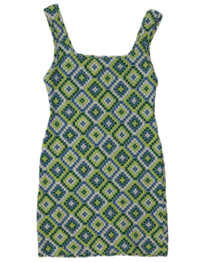 Vestido de verão feminino Topshop UK 12 poliéster Ikat multicolorido médio