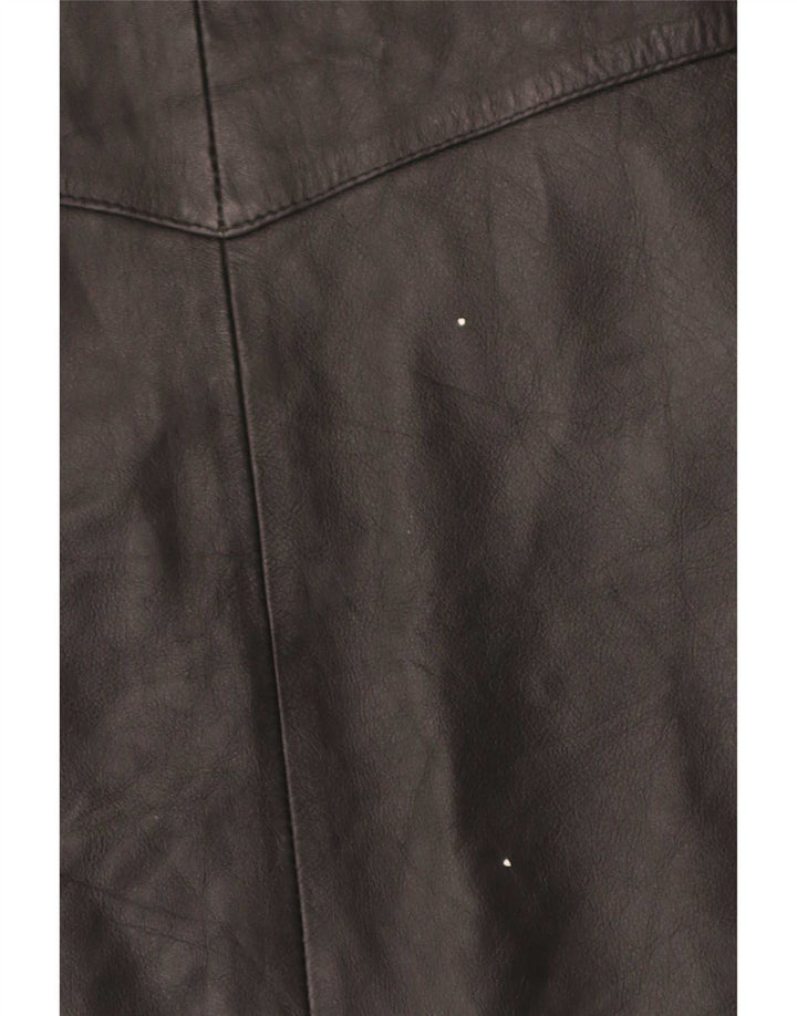 Colete de couro masculino vintage médio preto